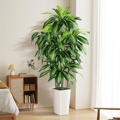 Artificial Dracaena Tree Indoor, 5FT Tall Fake Tree with White Tall Planter | Artificial Tree Fake Yucca Potted Tree for Home Office Living Room Decor,Tall Artificial Plant for Housewarming