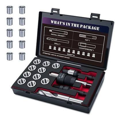 M14X1.5 Thread Repair Kit with Insert HSS Drill, Tap, Counterbore, Installation Driver, Tap Guides, Metric, 10PCS Stainless Steel Insert M14X1.5X17.8MM