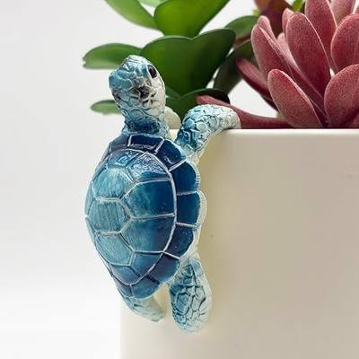 Cute Climbing Blue Sea Turtle Flower Pot Hugger Figurines, Small Resin Hanging Tortoise Statue Planter Pot Decoration for Home Garden Fence Balcony Patio Lawn Yard Ornaments