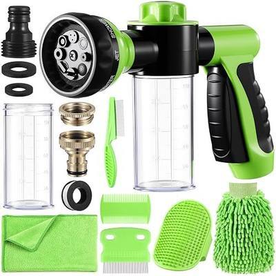 10 Piece Dog Washing Hose Attachment Dog Hose Nozzle with Soap Dispenser Pet Shower Tool Set Dog Comb Bath Brush Towel Car Wash Mitt Brass Converter Tape for Pet Garden Car Washing(Green)