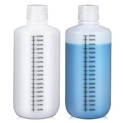 32oz/1000ml Narrow Mouth Plastic Bottles with Caps, HDPE Laboratory Grade Graduated Liquid Containers for Reagent Sample Medicine Water Storage (Translucent, 2 Pcs)