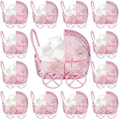 12 Pcs Baby Shower Mini Carriage Decoration Metal Wired Fillable Small Stroller Table Decor Baby Shower Party Favor for Guest Gender Reveal Candy Centerpiece (Pink)