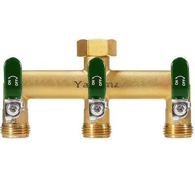 Garden Hose Splitter, 3/4” Rust and Freeze Resistant Outdoor Hose Manifold with 3 green Extra Long Handles Faucet Adapter-Heavy Duty Brass 3-Way Valve