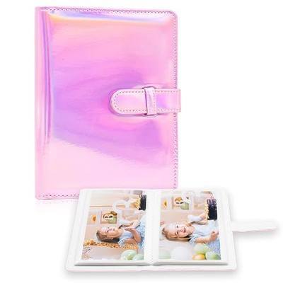 Photo Album 4x6 Photos - 68 Pockets Small Mini Capacity Premium Vegan Leather Cover Case, Portable Wallet Photo Book for Boys Girls Birthday Wedding (Magic Pink)