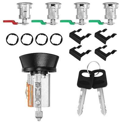 For 1997-2006 Ford Econoline, E-150 E-250 E-350 Vans Ignition Switch Lock Cylinder +4 Chrome Door Lock Cylinder Tumbler Set With 4 Clips With 2 Keys LC6177+703369 X4+597638 X2 (No Chip)