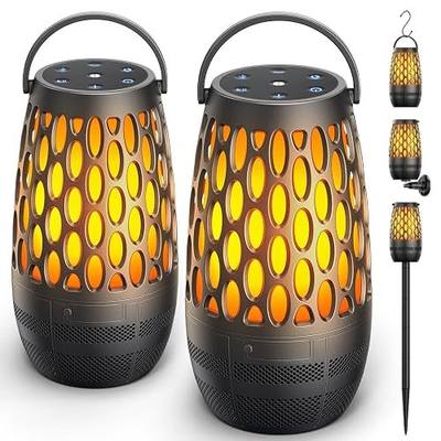 Outdoor Speakers Bluetooth Waterproof IPX6 with Flame Lights, Gadget Gifts for Men/Dad, Hd Stereo Sound, BT 5.3 Multi-Sync to 100 Speakers, Portable Wireless Speaker for Patio Cafe Decor Party