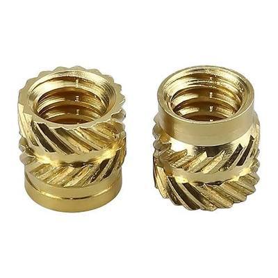 #10-24 Brass Threaded Inserts (50-Pack), Heat Set Knurled Nuts for 3D Printing & Plastics, 5/16" Height, Female Threaded Brass Inserts