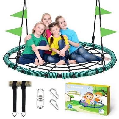 PACEARTH 60” Spider Web Saucer Swing for Kids & Adults Max 900LBS Heavy Duty Net Swing with Rustproof Hardware 3X Durable, Tree Straps and Swivel Included for Trees, and Structures, Green