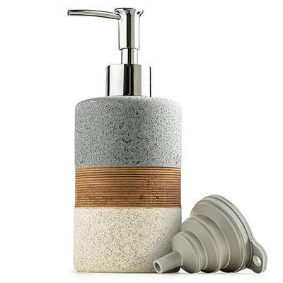 Ceramic Soap Dispenser Set for Hand Soap, Shampoo, Dish Soap, Conditioner, Bathroom & Kitchen, Stainless Steel Pump, Includes Silicone Funnel, 12 Oz, Non-Slip, Elegant Kitchen Decor, Gray