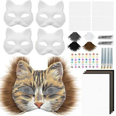 26 Pcs Diy Therian Mask Kit With Fur & Eye Mesh And Felt Sheet Whiskers Blank Cat Masks To Paint Furry Animal Mask Therian Gear For Masquerade Cosplay Party