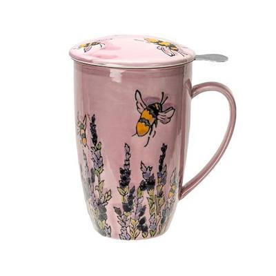 Urban Tokyo Tea Mug With Lid and Stainless Steel Infuser For Loose Leaf Tea Bag Tea Cup 15oz Porcelain Hot Beverage Everyday Use Home Office (Honey Bee)