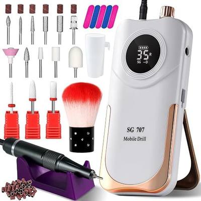 Professional Nail Drill Kit 35000RPM Clip-On Portable Cordless Rechargeable Adjustable Speed with LCD Display and 14 Bits for Acrylic Gel Manicure Pedicure Suitable for Salon Home and DIY Nail