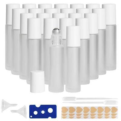 10ML Glass Essential Oil Roller Bottles,24 Pack Clear Frosted Oil Roller Bottles for Essential Oils, refillable rollerball bottle(24 Labels, Opener, Funnel, Dropper Included)
