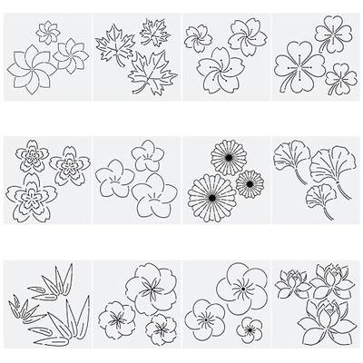 FREEBLOSS 12Pcs Plastic Sashiko Stencil Kit Flower Sashiko Pattern Template Embroidery Pattern for Hand Quilting Sashiko Patterns Templates Embroidery Stencils 14x14cm
