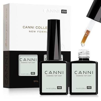 CANNI 2 Pcs No Wipe Gel Top Coat Set- High Gloss Shiny Long Lasting Top Coat Clear Gel Nail Polish Kit, Nail Art Home and Professional Manicure
