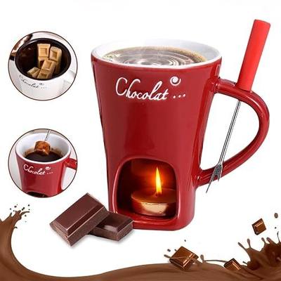 Sweet Fondue Cup for Date Night and More, Chocolate Melting Cup Set with Forks, Perfect as Fondue Mug or Chocolate Fondue Mug - Ideal Gifts for Birthday, Wedding, Mini Simmer Mug (Red)
