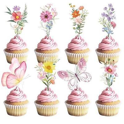 Wildflower Party Decorations 40PCS Cupcake Toppers Floral | Butterfly Flower Cupcake Picks, Baby Bloom Theme, Girls Women Baby Shower Decor