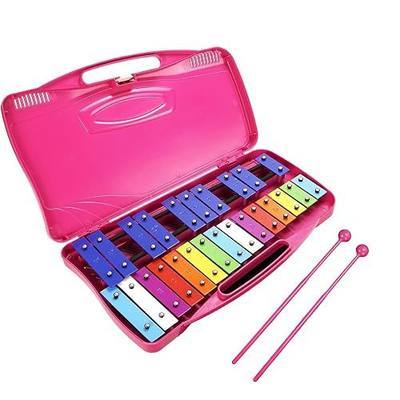 25 Note Glockenspiel Xylophone for Kids Adults, Colorful Metal Keys with Mallets, Portable Percussion Educational Musical Instrument for Beginners, Pink