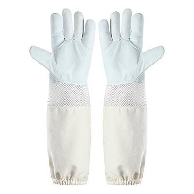 Beekeeping Gloves Goatskin Ventilated Cuffs for Hive L | Mesh wrist panel, extended canvas sleeve, leather palm, sting resistant barrier, breathable, covers forearm safely with ease