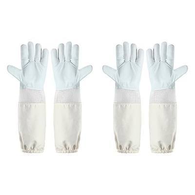 2 Pairs Ventilated Beekeeping Gloves, Bee Gloves for Men Women, Goatskin Beekeeper Glove with Ventilated Sleeves & Elastic Cuffs M