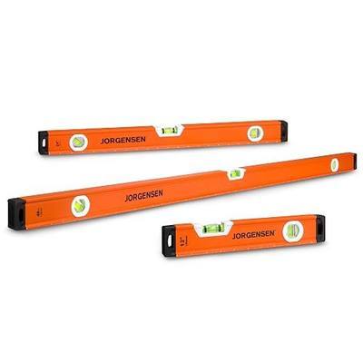 JORGENSEN 3-Piece Non-Magnetic Aluminum Spirit Level Set for Construction | torpedo, bubble level with ruler, long, 48 inch, 4 foot, box level, beam level