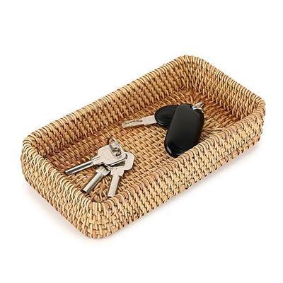 Hipiwe Key Basket for Entryway Table Natural Rattan Serving Tray Small Wicker Trays for Decor Fruit Bowl Decorative Baskets for Kitchen,Coffee Table