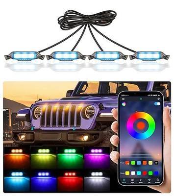 LED Grill Lights for Jeep Wrangler JL JLU Accessories 2018-2023, RGB | Direct-Snap Front Grille LED Accent Marker Lights, IP68 Waterproof, Enhanced Night Visibility, Raptor-Style Exterior Lighting