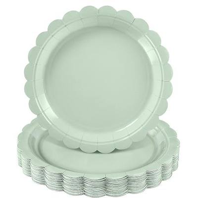 NatNarr 30 Pk Sage Green Paper Plates 9" Scalloped Sage Baby Shower Plates | Sage Wedding Dessert Cake Plates Party Dinner Plates for Bridal Shower Engagement Reception Birthday, Oil&Water Resistant