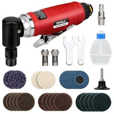 SHALL Right Angle Die Grinder, 90 Degree, 1/4" & 1/8" Collets, 24PCS Sanding Discs, Air Connector, Lubricant and Chuck Key Included, for Grinding, Polishing, Deburring, Engraving and Rust Removal