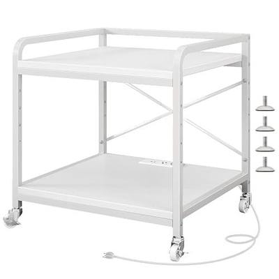 METYERRY Under Desk Printer Stand with Power Outlet, Adjustable Shelf,White | 20" x 20" Large Top, 200 LBS Heavy Duty, Industrial Wheels, Fits Laser Printer and 3D Printer, Home Office
