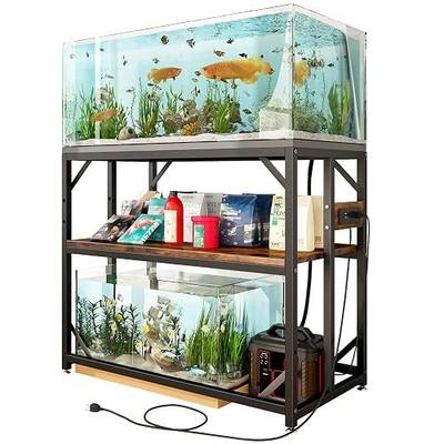 METYERRY 40 Gallon Fish Tank Stand with Power Outlets, Aquarium Stand with Adjustable 2-Tier Storage Shelf, Terrarium Stand,Heavy Duty Reptile Turtle Tank Stand for Home Office,Rustic Brown