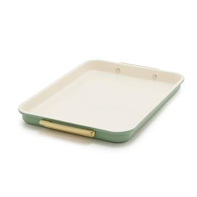 GreenPan Bakeware 13" x 9" Quarter Sheet Pan, Ceramic Nonstick Baking Pan, PFAS & BPA Free, Gold Handles, Durable Steel, Versatile & Space Saving Ovenware, Freezer to Oven Dish, Sage Green