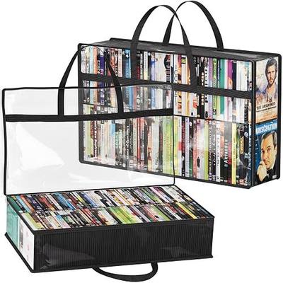 Lifewit DVD Storage Bags, Clear PVC Plastic DVD Organizer with Handles and Zipper, Media Holder for Blu Ray Disc, Movie Cases, VHS Box, Video Game Disks, Albums, Books, Holds 180 DVDs (90 Each) 2 Pack
