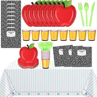 146 Pcs Back to School Decoration First Day of School Party Supply Apple Plate 24 Set Tableware Disposable 2 Notebook Tablecloth for Composition Classroom Decoration Preschool Kindergarten Party