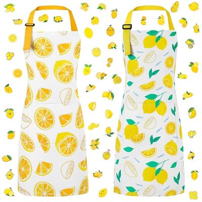 2 Pack Lemon Kids Aprons, Kids Aprons with 50pcs Lemon Stickers, Adjustable Lemonade Apron for Boys and Girls