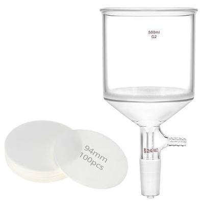 QWORK 500ml Borosilicate Glass Buchner Filtering Funnel with Medium Frit (G2) - 24/40 Standard Taper Inner Joint & 100 Pcs 93mm Filter Paper