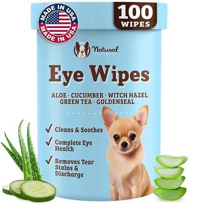 Natural Dog Company Dog Eye Wipes for Tear Stains & Eye Discharge, 100 Count – Gentle Eye Cleaning Wipes for Dogs with Aloe Vera & Witch Hazel, Removes Buildup & Eyes Gunk