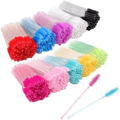 COCIDE 500Pcs Disposable Mascara Wands Eyelash Brush Brow Brushes Applicators Lash Spoolies for Eye Lash Extension - Black (Colorful)