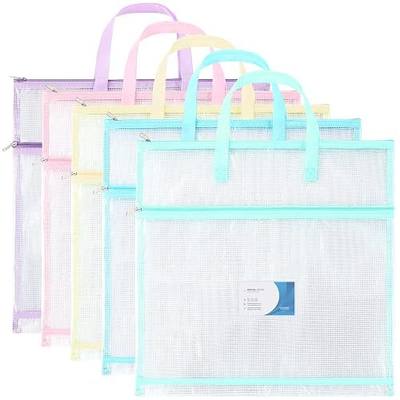 Clysee 5 Pcs Sew Project Bags 16 x 16 Inch Quilting Craft Organizer Storage Bags with Handle and Pocket Jumbo Sew Quilting Mesh Bags for Quilters Knitting Stitching Crafter, 5 Colors(Macaron)