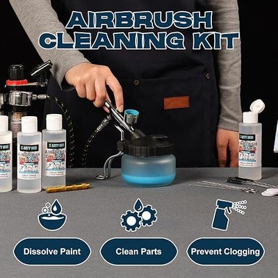 X ARTY HUB Airbrush Cleaning Kit, 16.2 fl oz Cleaner, Cleaning Pot & Tools | Easily Handles Water-Based and Acrylic Paints, Glass Airbrush Cleaning Pot, Air Brush Cleaning Tools, Airbrush Cleaner Kit