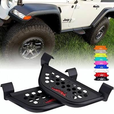 IAG EZ-Step for Jeep Wrangler 2018+ 2 Door w/OEM rockrails (Red Logo Plate, 1 Pair)