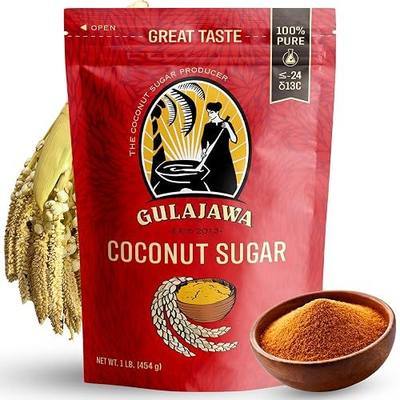 GULAJAWA Javanese Coconut Sugar - 100% Pure Coconut Palm Sugar, Complex Caramel Notes for Coffee, Tea Lattes & Baking, Thai Cooking & Dry Rubs - Unrefined, Low GI Natural Sugar Alternative - 1 LB