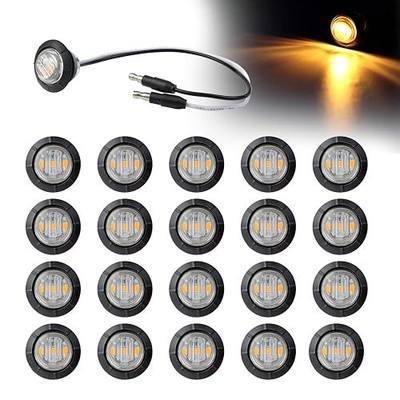20 Pcs 3/4 Inch Mini Round Clear Lens Amber Button Side Marker Lights 3 LED with Connector Plugs for Trailer Truck Lorry SUV ATV RV Bus Clearance Signal Lamps 12V DC