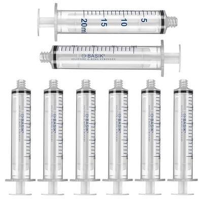 BASIK 20mL Feeding Syringe, Compatible with ENFit, Silicone O-Ring, 8-Pack | Designed to be compatible with ENFit connections. Reusable with smooth silicone O-ring. Ideal for pet feeding, crafts, & more