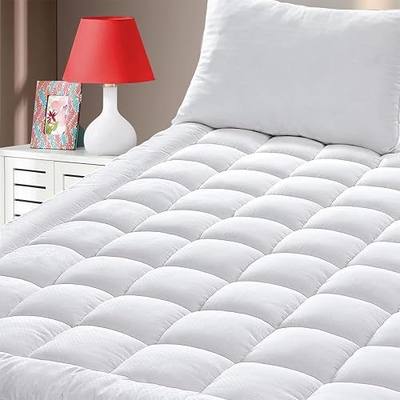 Queen Size Quilted Fitted Mattress Pad Cover with Deep Pocket Fitted 8" - 21", Ultra Soft and Comfortable, Breathable (White, Queen)