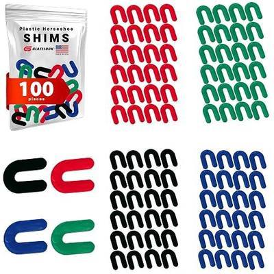 Plastic Horseshoe Shims for Leveling Multipack 1/4, 1/8, 1/16, 1/32-inch | 100-Pieces, U Shape Tile Shims Spacers to Level Windows, Floors, Toilets, Doors, Indoor Outdoor Use, Made in USA