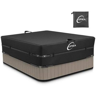 Kipiea 600D Outdoor Waterproof Square Hot Tub Cover Protector, Heavy Duty Polyester SPA Covers UV Protection Cover 83" L x 83" W x 20" H, Black
