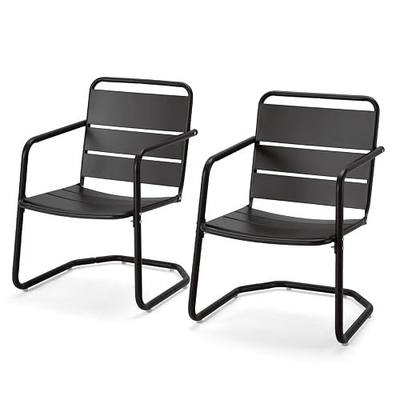 MELLCOM Patio Chairs Set of 2, Small Patio Furniture Set - 2 C-Spring Metal Chairs, Outdoor Bistro Set for Balcony, Front Porch, Poolside, Garden, Deck, Indoor, Black