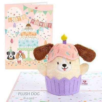 Lovepop Plushpop Soft Animal Pop-Up Card for Her and Him - 3D Greeting Card for Boys, Girls, Men, Women - 'Let's Pawty' Birthday Dog - 6" x 8" Card