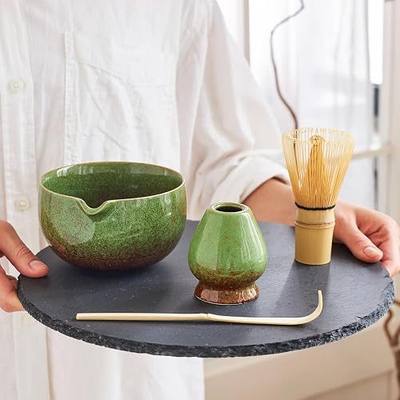 Complete Matcha Whisk Set: Matcha Bowl with Spout, Matcha Set and Ceramic Holder with Bamboo Matcha Scoop - 16.9 oz Chawan Bowl (Moss Green)